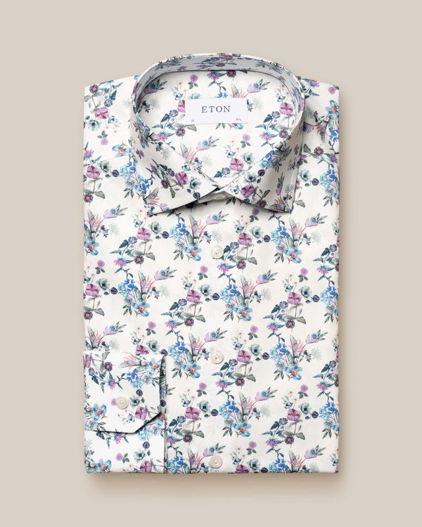 Eton Slim Fit Floral Print Twill Shirt