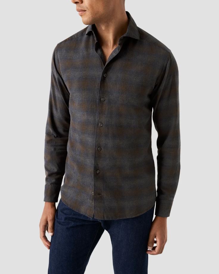 Eton Slim Checked Flannel Shirt